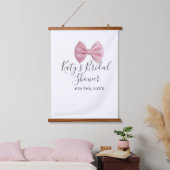 パステル ピンクの弓の結婚式前パーティー 日付 おしゃれ テンプレート 吊り下げ型タペストリー (寝室)