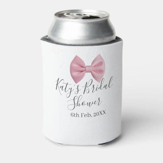 パステル ピンクの弓の結婚式前パーティー 日付 おしゃれ テンプレート 缶クーラー (缶裏面)