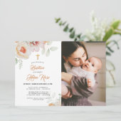 パステル ピンクの花の水彩 洗礼招待状 招待状 (スタンド正面)