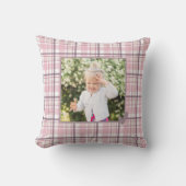 パステル、ピンクプレイド写真 クッション (正面)