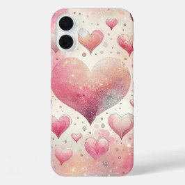 パステル ピンク グレー ホワイト バレンタイン ラブ ハート iPhone 16 PLUSケース