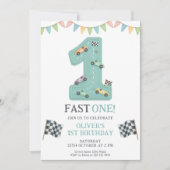 パステル ファストワン 誕生日レース 招待状 (正面)