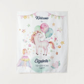 パステル フェアリー バルーン ユニコーン ガール 誕生日 ウェルカム タペストリー (正面)