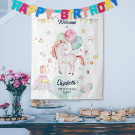 パステル フェアリー バルーン ユニコーン ガール 誕生日 ウェルカム タペストリー
