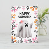 パステル フラワーのハッピー ハロウィン ゴースト シーズンカード (スタンド正面)