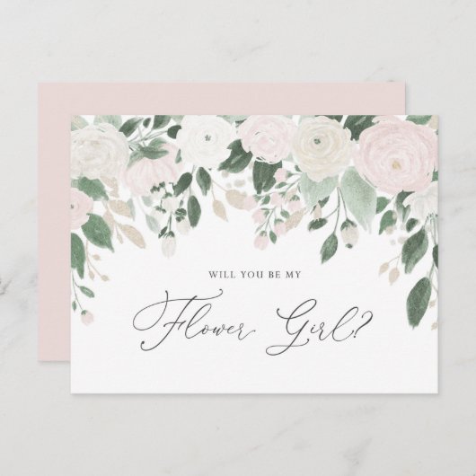 パステル フラワーズ グリッター あなたは私のフラワーガールになってくれる？ インビテーションポストカード (正面/裏面)
