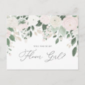 パステル フラワーズ グリッター あなたは私のフラワーガールになってくれる? インビテーションポストカード (正面)