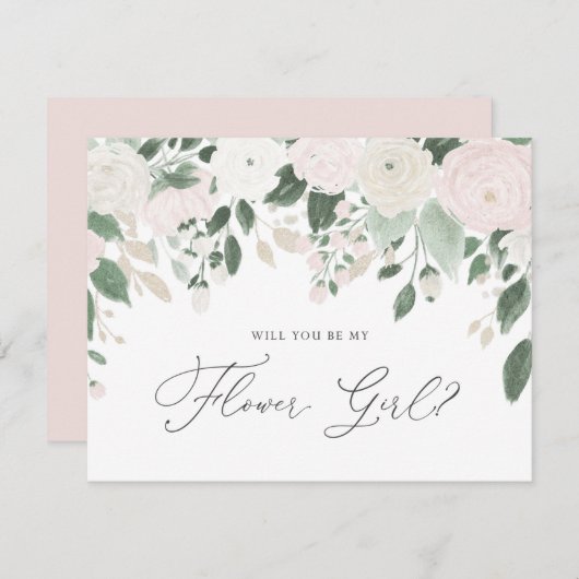 パステル フラワーズ グリッター あなたは私のフラワーガールになってくれる? 招待状 (正面/裏面)