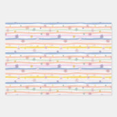 パステル フラワーズ ストライプ ブライダル ベイビー シャワー ガール ラッピングペーパーシート (正面)