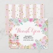 パステル フラワーティーパーティー ゴールドグリッター サンクス サンキューカード (正面/裏面)