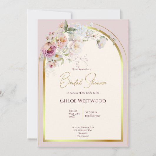 パステル フラワーブライダルシャワー 招待状 (正面)