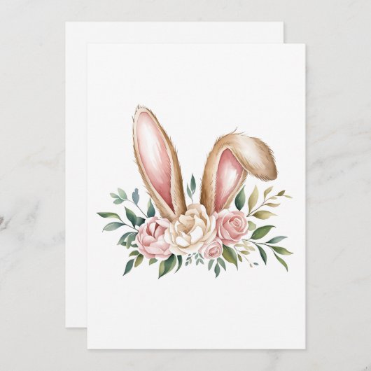 パステル フラワー イースター ウサギの耳 シーズンカード (正面/裏面)