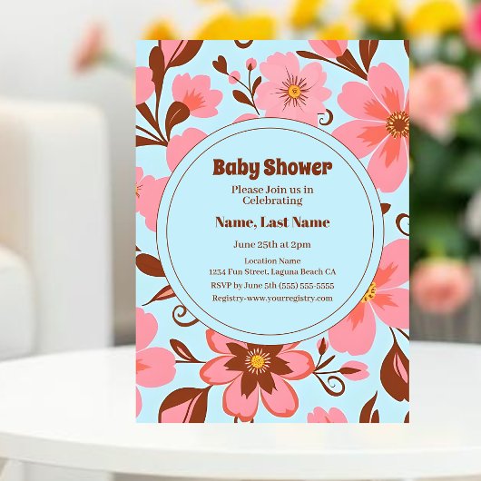 パステル フラワー ムード - レトロ フラワーズ 招待状