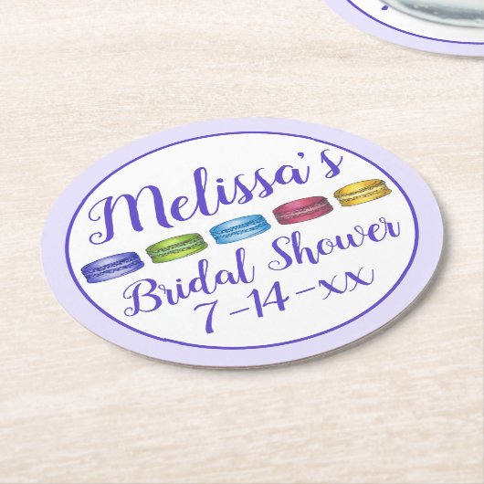 パステル フレンチ マカロン クッキー パイストリー ブライダル シャワー ラウンドペーパーコースター (アングル)