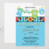 パステル フローラルとチェック柄の男の子のベビーシャワー 招待状 (正面/裏面)