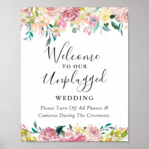 パステル フローラル アンプラグド ウェディングサイン ポスター