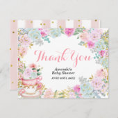 パステル フローラル ティーパーティー ゴールド グリッター サンクス サンキューカード (正面/裏面)