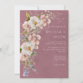 パステル フローラル モダン ピンク ウェディング 招待状 (正面)