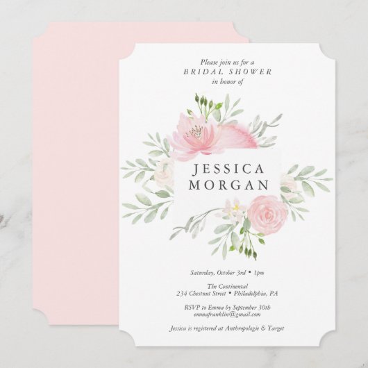 パステル ブッシュ ブライダル シャワー 招待状 (正面/裏面)