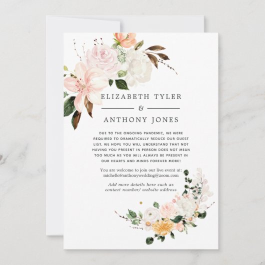 パステル ブラッシュとバイオレットのウェディング 減少したゲストリスト 案内状 (正面)