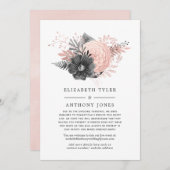 パステル ブラッシュ ピンクとチャコール 縮小されたゲストリスト 案内状 (正面/裏面)