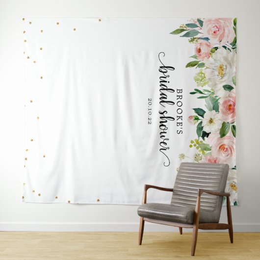 パステル ブラッシュ ピンクの花のウェディングシャワーの写真 タペストリー (インサイチュ(横))