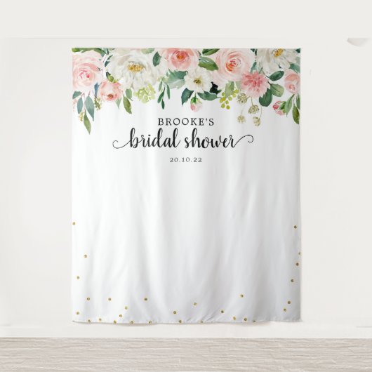 パステル ブラッシュ ピンクの花のウェディングシャワーの写真 タペストリー (正面)