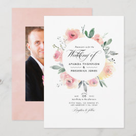 パステル ブラッシュ ピンク フローラル ウェディング フォト 招待状