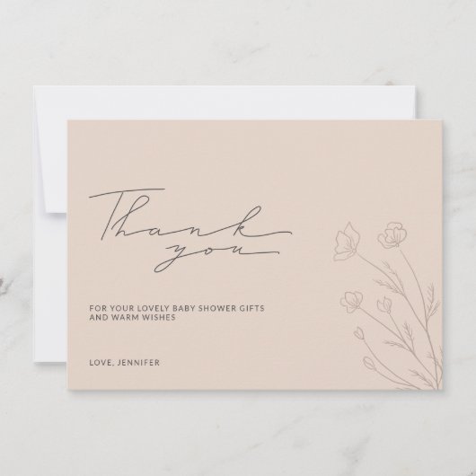 パステル ブラッシュ ピンク ベビーシャワー 小さな花 サンキューカード (正面)