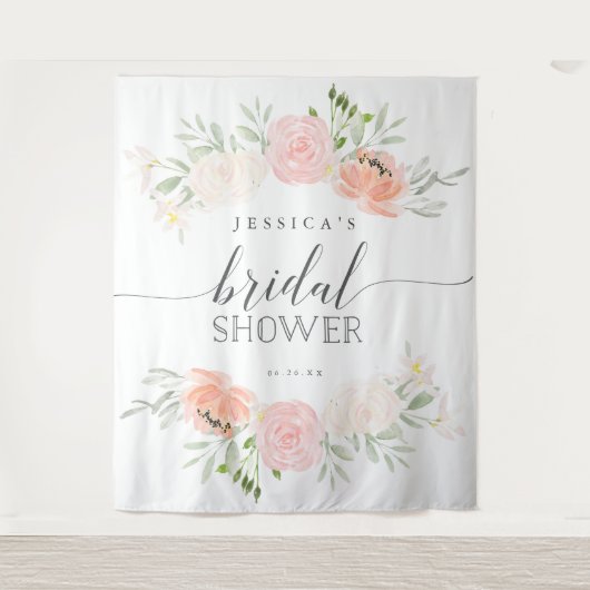 パステル ブラッシュ ブライダル シャワー バックドロップ フォトブース タペストリー (正面)