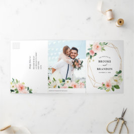 パステル ブラッシュ プリティ ピンク フローラル ボタニカル ウェディング 三つ折り案内状