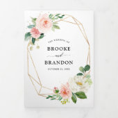 パステル ブラッシュ プリティ ピンク フローラル ボタニカル ウェディング 三つ折り案内状 (カバー)
