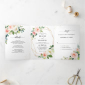 パステル ブラッシュ プリティ ピンク フローラル ボタニカル ウェディング 三つ折り案内状 (内部)