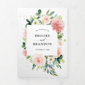パステル ブラッシュ プリティ ピンク フローラル ボタニカル ウェディング 三つ折り案内状 (カバー)