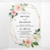 パステル ブラッシュ プリティ ピンク フローラル ボタニカル ウェディング 三つ折り案内状 (内部中)