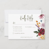 パステル&ブルゴーニュ開花モダンフローラトゥディナー 出欠カード (正面)