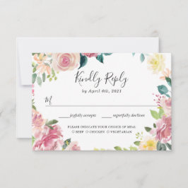 パステル ブルッシュ フラワー ウェディング RSVP カード