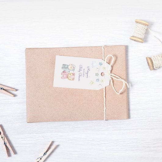 パステル プラッシュ トイ かわいい ベビー シャワー モノグラム ギフトタグ