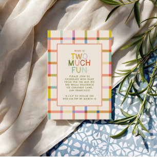 パステル・プラッド "Two Much Fun" 2歳の誕生日写真 招待状