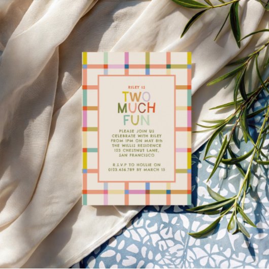 パステル・プラッド "Two Much Fun" 2歳の誕生日写真 招待状