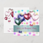 パステル ポルカドット 風船 誕生日パーティー 招待状 (正面/裏面)