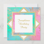 パステル マーブル ゴールド 誕生日  レイヤード カスタム 招待状 (正面)