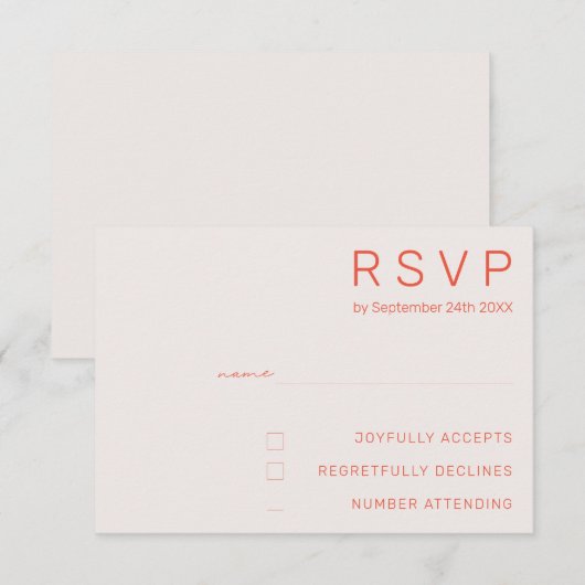 パステル ミニマル ホワイトとレッドのモダンウェディング RSV 招待状 (正面/裏面)