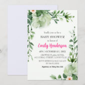 パステル ミントグリーンのガーランド ベビーシャワー フレーム 招待状 (正面/裏面)