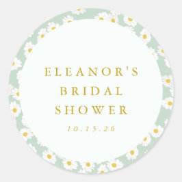 パステル ミント セージ デイジー フラワーブライダルシャワー カスタム ラウンドシール