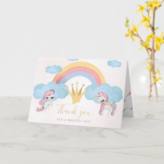 パステル・ユニコーンの女の子の誕生日感謝してい写真あなた カード (黄色い花)