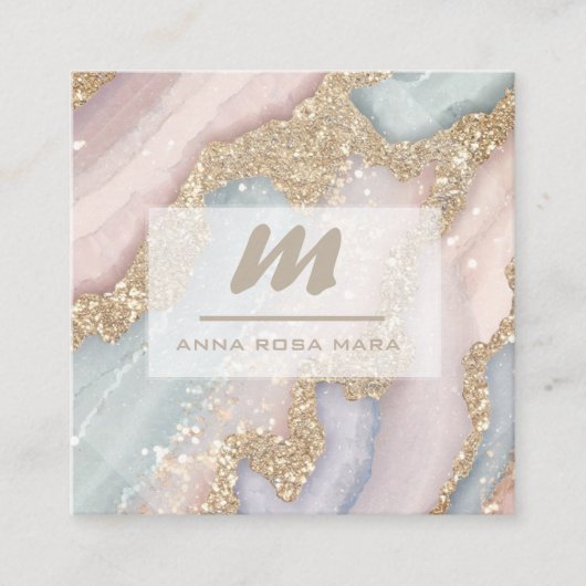 *~* パステル ユニコーン レインボー QR  ラックスイニシャル AP66 スクエア名刺 (正面)