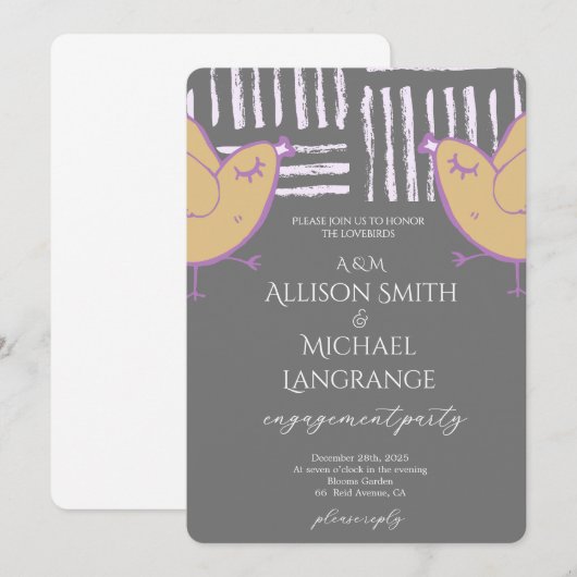 パステル ラブバーズ 婚約パーティー 招待状 (正面/裏面)