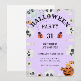 パステル ラベンダー ハロウィン ビジネス パーティ 招待状