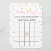 パステル レインボーとハートのベイビー シャワー ビンゴ カード (正面/裏面)